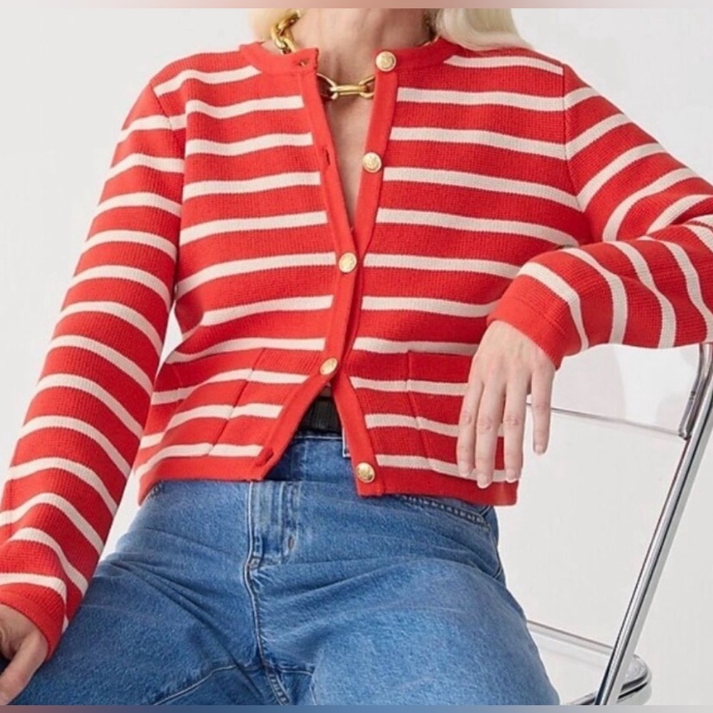 J Crew Emilie Striped Lady Jacket Cardigan Sweater Small EUC